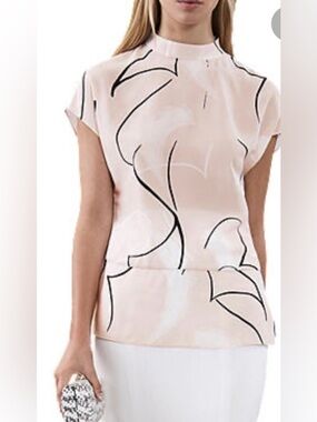 Reiss Blush Pink Silk Blouse with Black Abstract Lines